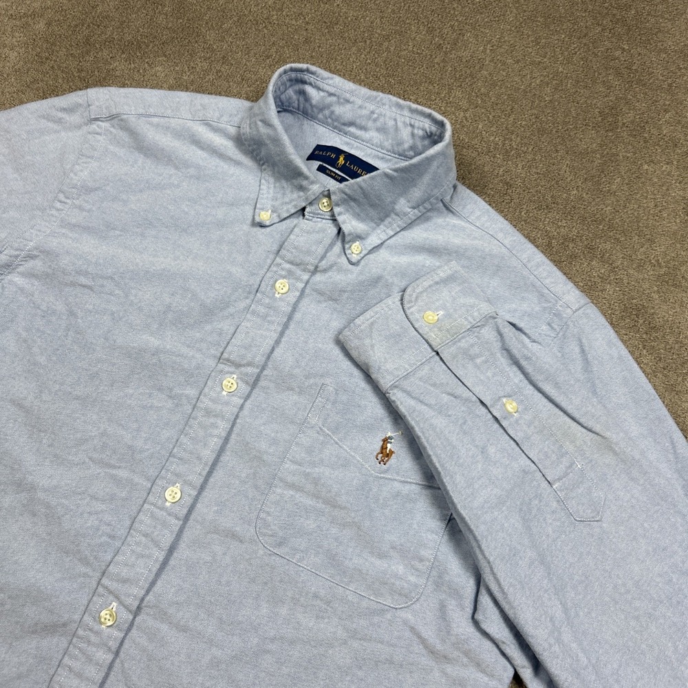 Ralph Lauren Shirt Mens Large Slim Fit Oxford LS Button Down Blue Flesh Pony
